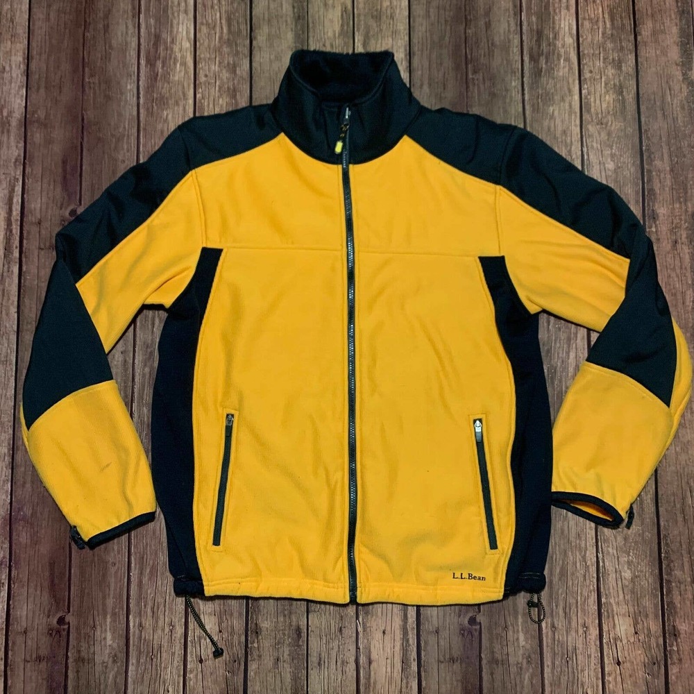 LL Bean Mens Black Yellow Mock Neck Long Sleeves Full Zip Jacket Size XL